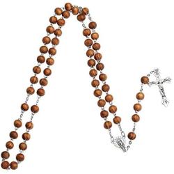 JIAHATE Wooden Cross Necklace for Boys,Mens Catholic Rosary Bead Necklace Intercession Handmade Wood Cross Pendant Necklace Jewelry