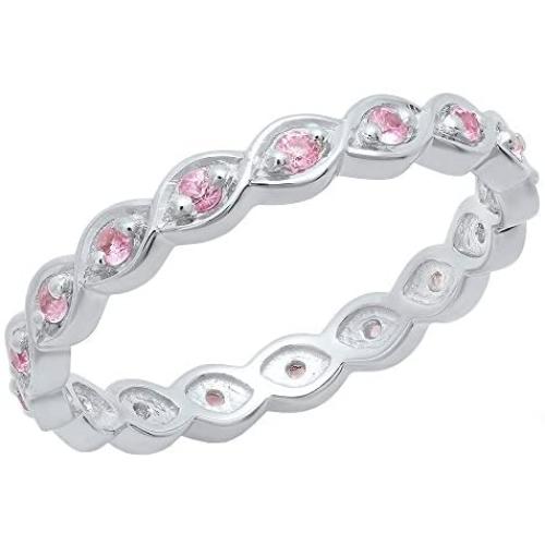 Dazzlingrock Collection 0.30 Carat (ctw) Round Pink Sapphire Ladies Anniversary Stackable Band Ring 1/3 CT, Sterling Silver