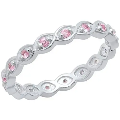 Dazzlingrock Collection 0.30 Carat (ctw) Round Pink Sapphire Ladies Anniversary Stackable Band Ring 1/3 CT, Sterling Silver Dazzlingrock Collection 0.30 Carat (ctw) Round Pink Sapphire Ladies Anniversary Stackable Band Ring 1/3 CT, Sterling Silver