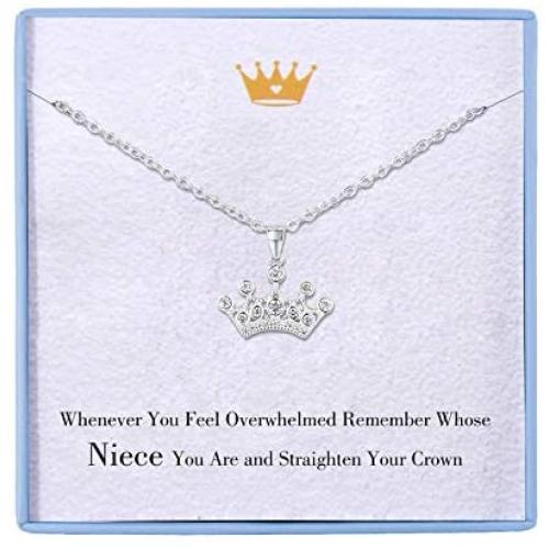 Niece Necklace Niece Gifts from Aunt Sterling Silver Crown Necklace for Niece Birthday Gifts