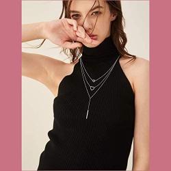 JZMSJF Layered Necklace S925 Sterling Silver 3 Multi Layer Boho Long Necklace with Circle Bar CZ Pendant Chic Fashion Gift for Women Girls Wife Girlfriend