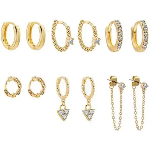 Erpels Gold Huggie Hoop Earring Set Small Hoop Earrings Cubic Zirconia Chain Hoop Earrings for Women Girls Erpels Gold Huggie Hoop Earring Set Small Hoop Earrings Cubic Zirconia Chain Hoop Earrings for Women Girls