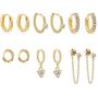 Erpels Gold Huggie Hoop Earring Set Small Hoop Earrings Cubic Zirconia Chain Hoop Earrings for Women Girls