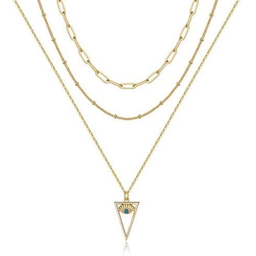 Layered Necklaces for Women, Handmade 14K Gold Plated Dainty Herringbone Pearl Paperclip Chain Choker Necklace Bar Evil Eye Lock Butterfly Cross Pendant Gold Chain Layering Choker Necklaces for Women