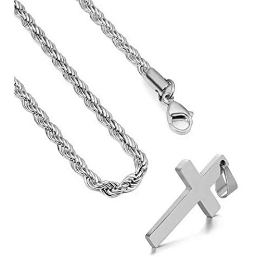 FZTN Jewelry Gold Necklace for Men & Women/Round Box Chain or Rope Chain with Cross Pendant Prayer Necklace/Love Heart Pendant Necklace / 20''-24'' Link Chain