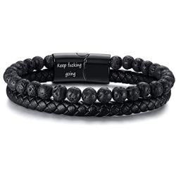 VNOX Mens Personalized Inspirational Mantra Braided Wrap Leather Rope Bracelet Cuff Bangle Encouragement Motivational Gift for Men Boys