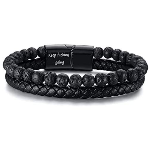 VNOX Mens Personalized Inspirational Mantra Braided Wrap Leather Rope Bracelet Cuff Bangle Encouragement Motivational Gift for Men Boys