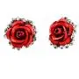 Red Rose Flower Stud Earrings Silver Plated Simulated Coral Rose Crystal Earrings Lovely Simple Floral Charm Stud Earring Fashion Jewelry for Women