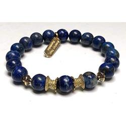 Stunning lapis lazuli bracelet Yoga Jewelry wrist mala Fifth chakra Throat Chakra Big 10 mm unisex stretch bracelet | Energized chakra bracelet | w/zinc alloy gold plated spacers