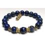 Stunning lapis lazuli bracelet Yoga Jewelry wrist mala Fifth chakra Throat Chakra Big 10 mm unisex stretch bracelet | Energized chakra bracelet | w/zinc alloy gold plated spacers