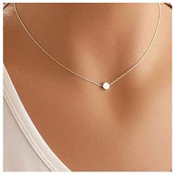TseanYi Tiny Dot Necklace Choker Silver Round Pendant Necklace Boho Minimalist Necklaces Jewelry for Women and Girls (Silver)
