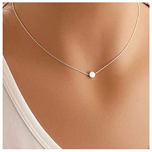 TseanYi Tiny Dot Necklace Choker Silver Round Pendant Necklace Boho Minimalist Necklaces Jewelry for Women and Girls (Silver)