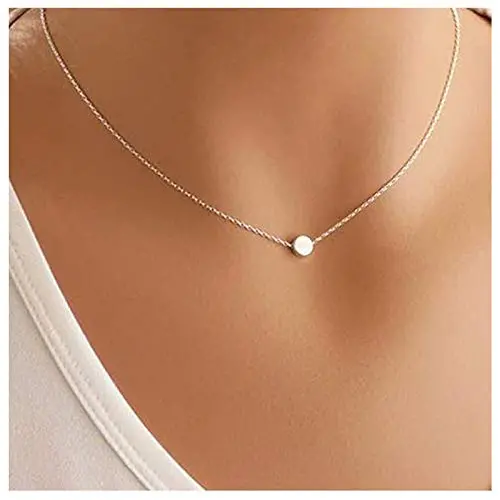 TseanYi Tiny Dot Necklace Choker Silver Round Pendant Necklace Boho Minimalist Necklaces Jewelry for Women and Girls (Silver)