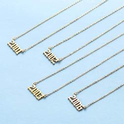 Birthday Year Necklace, 18K Gold Plated Stainless Steel Birth Year Number Pendant Necklace Memorable Anniversary Jewelry for Women Girls