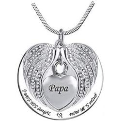 TGLS Angel Wing Cremation Ash Heart Urn Necklaces for Human Ashes Dad Mom Grandma Family Members Keepsake Memorial Pendant - I Was His Angel; Now Hes Mine