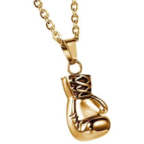 Mens Gold Boxing Gloves Pendant Necklace Punk Hip-hop Halloween Costume Jewelry, 22 inch Chain