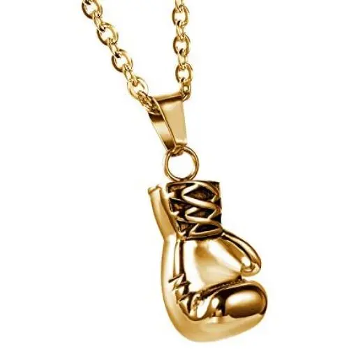 Mens Gold Boxing Gloves Pendant Necklace Punk Hip-hop Halloween Costume Jewelry, 22 inch Chain