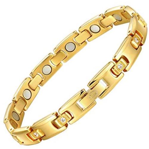 Magnetic Bracelet for Women,Beauty Therapy Titanium Magnetic Bracelets Pain Relief Bracelets Magnetic Clasp Women Free Link Removal Tool (Gold)