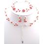 Affordable Wedding Jewelry Ruby Red Crystal 3 PCS Set Silver Necklace Bracelet Earring Bridal Formal
