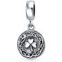 Round Disc Good Luck Celtic Knot Lucky Leaf Shamrock Irish Clover Dangle Bead Charm For Women Teen Oxidized .925 Sterling Silver Fits European Bracelet