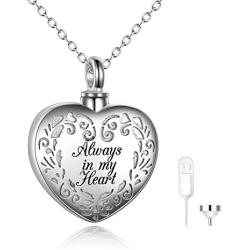 YFN Sterling Silver Heart Urn Necklace for Ashes Cremation Jewelry for Ashes of Loved Ones Keepsake