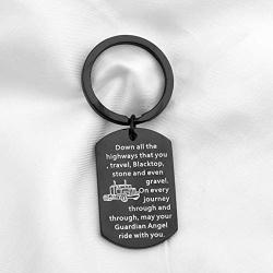 FUSTMW Truck Driver Gifts Keychain May Your Guardian Angel Ride with You Drive Safe Key Chain Long Distance Relationship Gift for Trucker Wife Couple Gifts for Him