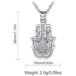 Hamsa Necklace Sterling Silver for Women AEONSLOVE Vintage Hamsa Hand of Fatima Evil Eye Necklace Pendant Good Luck Success Amulet Jewelry Gifts for Womens Girls Wife, 18'' Chain