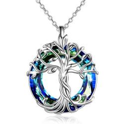 TOUPOP Mothers Day Gifts from Daughter Sterling Silver Tree of Life Pendant Necklace with Blue Circle Crystal Jewelry Gifts for Mom Women Girls Friend Birthday