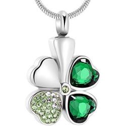 mingkejw Urn Necklace Four Leaf Clover Cremation Jewelry for Ashes Pendant Keepsake Memorial Necklace for Women Men