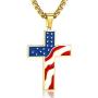 Hahafash American USA Flag Cross Day Gift Stainless Steel Patriotic Cross Religious Pendant Necklace Jewelry for Men Women
