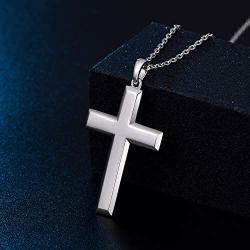 MONBO Cool Cross Pendant Necklace Classic High Polish Sterling Silver Shiny Cross Pendant Long Necklace for Men/Women