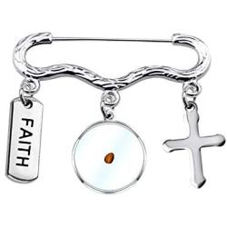 WSNANG Mustard Seed Earrings/Brooch Pin with Cross Faith Charm Religious Jewelry Inspirational Christian Gift