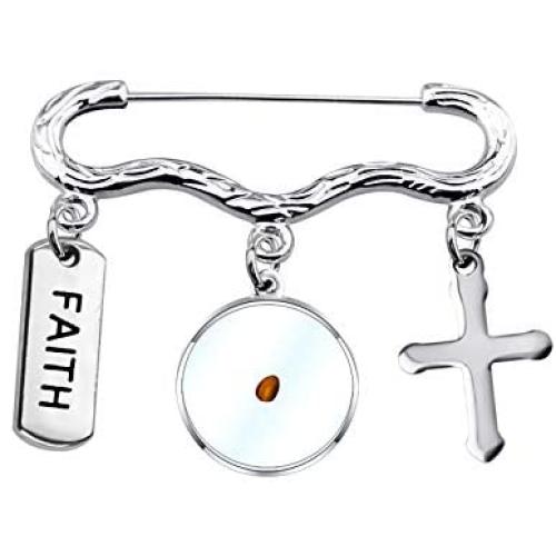WSNANG Mustard Seed Earrings/Brooch Pin with Cross Faith Charm Religious Jewelry Inspirational Christian Gift