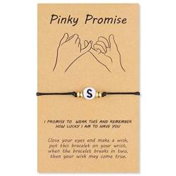 VU100 Distance Matching Initial Charm Bracelets, Pinky Promise Bracelet for 2, Mother Daughter Best Friends Couple Family Boyfriend Girlfriend Gift