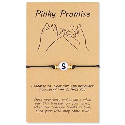 VU100 Distance Matching Initial Charm Bracelets, Pinky Promise Bracelet for 2, Mother Daughter Best Friends Couple Family Boyfriend Girlfriend Gift
