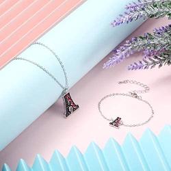 Hicarer 2 Pieces Pink Charm Letters A-Z Pendant Necklace and Bracelet Pendant for Women Girls, Letter Name Jewelry
