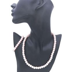 JSEA 8mm Faux Pearl Necklace Elastic Bracelet Jewelry Set Beige White Pink Fake Pearl Jewelry