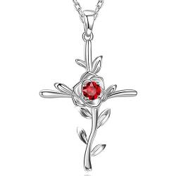 Mothers Day Birthday Gifts for Mom Love Rose Flower Necklace for Her Birthday Gifts Ruby Necklace Hope Leaves Citrine Fine Birthstones Jewelry Sterling Silver …