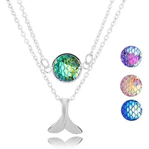 Double Fishtail Scale Mermaid Necklace Shimmery Mermaid Scales Fish Choker for Women Girls Party Jewelry Gifts Double Fishtail Scale Mermaid Necklace Shimmery Mermaid Scales Fish Choker for Women Girls Party Jewelry Gifts