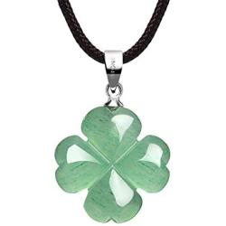 iSTONE Four Leaf Clover Necklace,Made with Green Aventurine Jade for Faith Hope Love and Luck 16 Inch Rope Chain