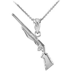 925 Sterling Silver Hunting Shotgun Rifle Pendant Necklace