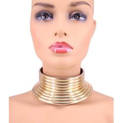 GMQHD African Gold Snap Choker Collars for Women,Egypt Punk Gothic Okoye Metal-like Flexible Resin Chunky Leather Statement Necklace Jewelry Sets for Best Friend Birthday.