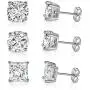 3 Pair CZ Earrings Set for Women 18K White Gold Plated Round Square Cushion Earrings for Men Hypoallergenic Jewelry