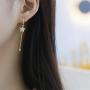 Huggie Crystal Star Chain Dangle Hoop Earrings for Women Girls S925 Sterling Silver with Charms Asymmetrical Pave CZ Tassel Drop Cartilage Clip Dainty Jewelry Christmas Gifts for Mom Sis Gold Plated
