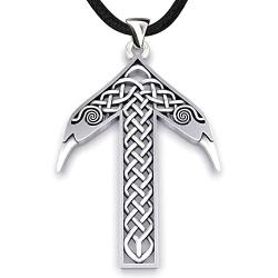 Viking Rune Tiwaz Teiwaz Tyr Necklace - 925 Sterling Silver - Pendant with Celtic Knot and Raven Heads - Norse Mythology Amulet Talisman- Nordic Scandinavian Runic Jewelry for Men Women - Handmade