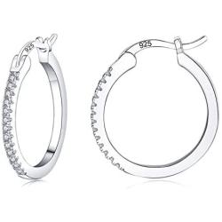 925 Sterling Silver Hoop Earrings|14K White Gold Plated Cubic Zirconia Small Hoop Earrings| Dainty Hoop Earrings for Women Girls 13/15/20mm