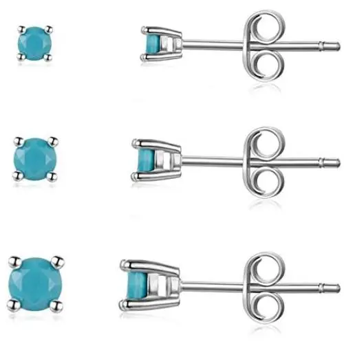 Sterling Silver Stud Earrings for Men Women Girls- Hypoallergenic Tiny Turquoise Stud Earring Set 2mm 3mm 4mm White Gold Plated Round Prong-Set Birthstone Small Earrings Sterling Silver Stud Earrings for Men Women Girls- Hypoallergenic Tiny Turquoise Stud Earring Set 2mm 3mm 4mm White Gold Plated Round Prong-Set Birthstone Small Earrings