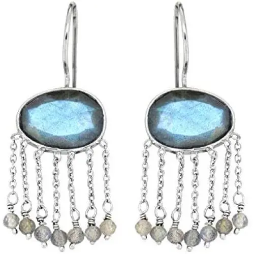 YoTreasure Labradorite 925 Sterling Silver Fixed Wire Chandelier Earrings YoTreasure Labradorite 925 Sterling Silver Fixed Wire Chandelier Earrings