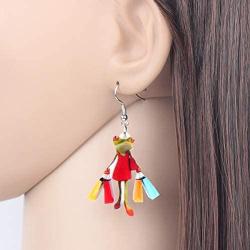 NEWEI Sweet Acrylic Shopping Lady Frog Earrings Drop Dangle Fashion Animal Jewelry for Women Girls Gift Wholesale