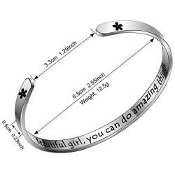 Maxforever Inspirational Gifts '' Beautiful Girl, You Can Do Amazing Things '' Bracelets for Women Birthday Motivational Cuff Bangle Friendship Personalized Charm Jewelry (Silver)